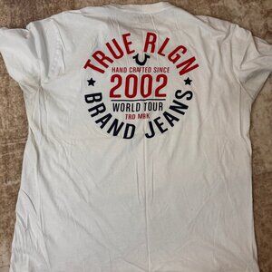 True Religion S/S White Cotton T-Shirt w/ Branding Front & Back, XL